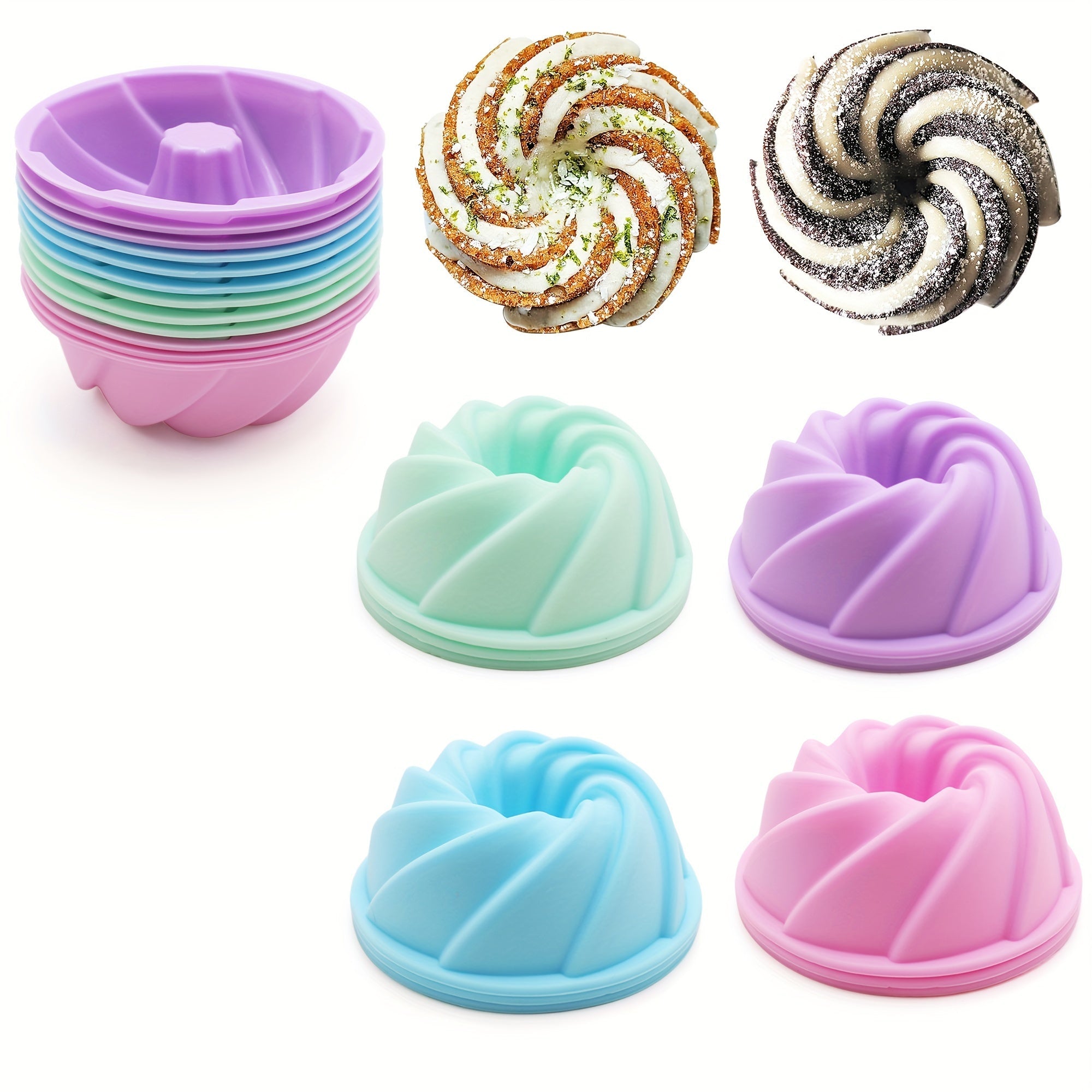 Silicone Bundt Cake Mold Set 12 Mini Fluted Cups 6.35cm Non-Stick Bakeware
