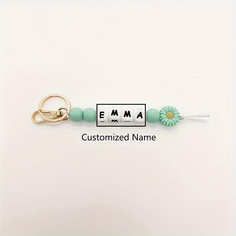 Personalized Name Keychain with Daisy Silicone Bead and Letters for Backpacks and Gifts