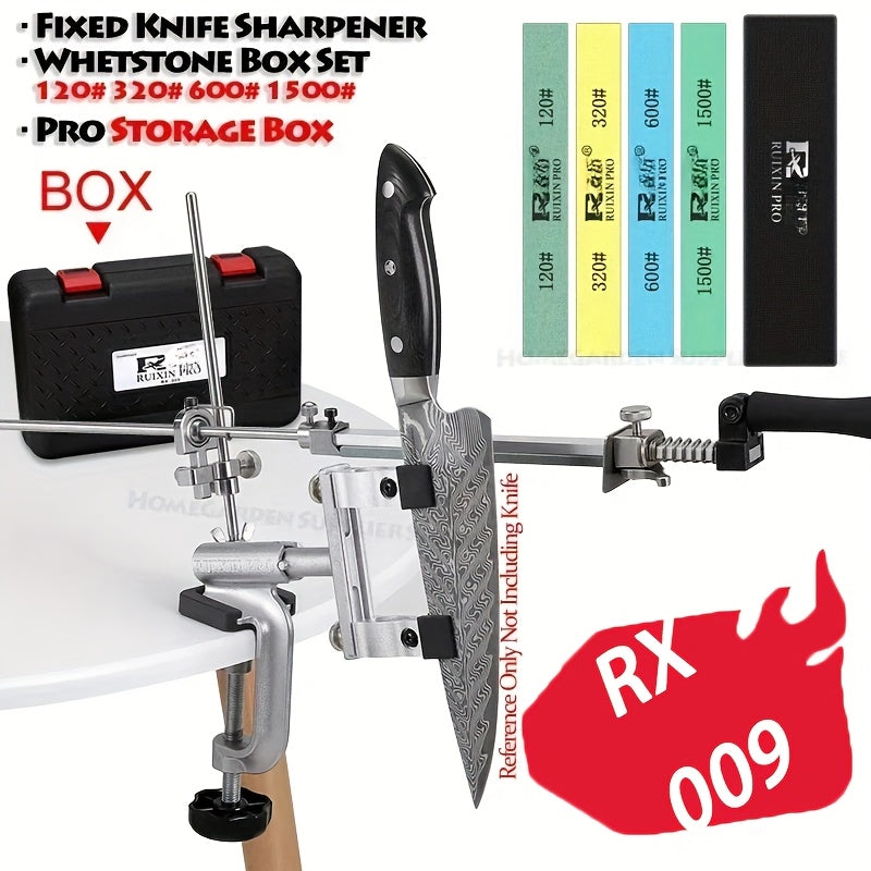 Luxury RX 009 Pro Knife Sharpener - Burchakli maydalagich bilan turli xil pichoq turlari uchun olmos tosh to'plami va mustahkam temir konstruktsiyasiga ega. Mukammal silliqlash uchun yuqori sifatli asbob, chiroyli dizaynda
