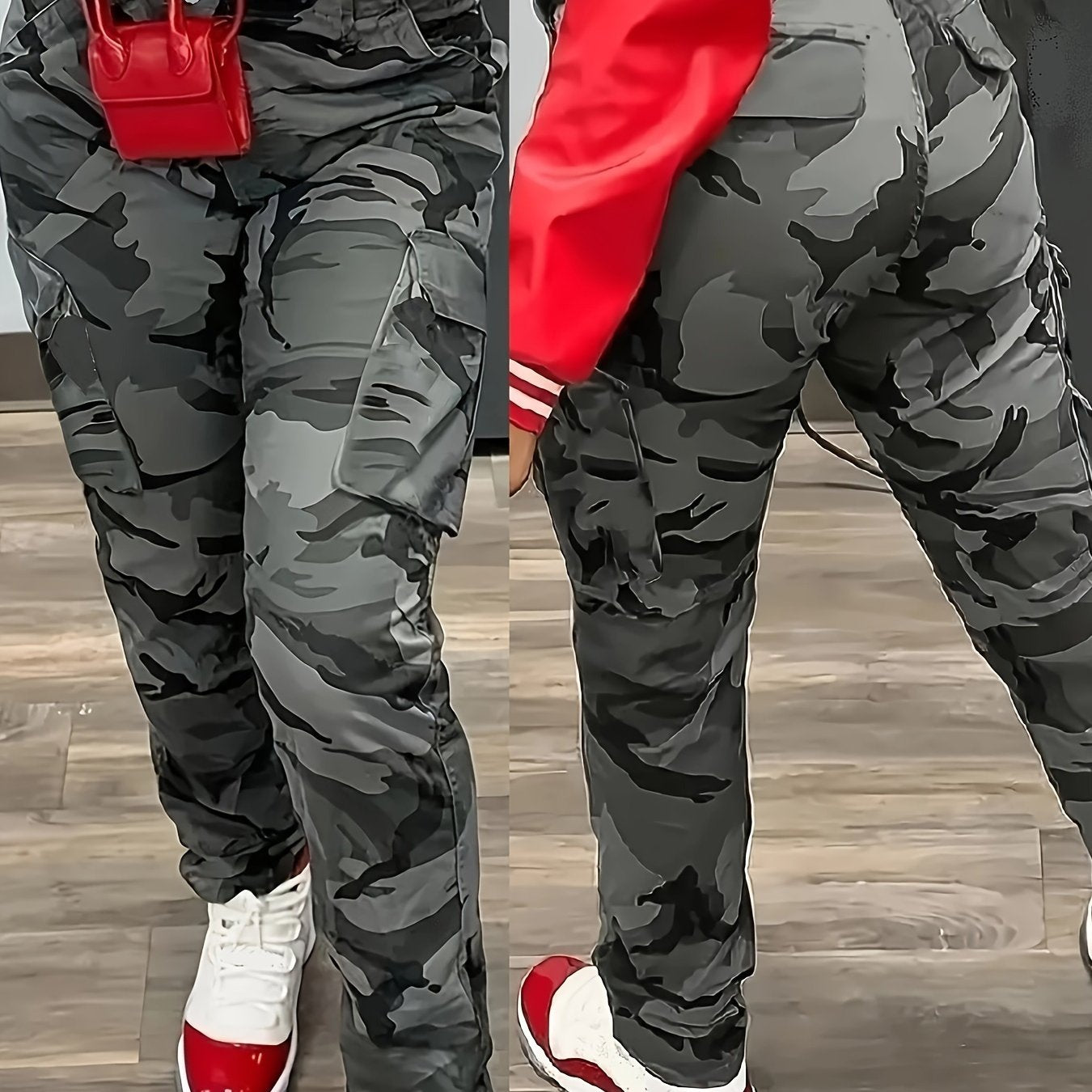 Ayollar uchun Camo Cargo Jeans yuqori darajali shahar uslubi mashina yuviladigan