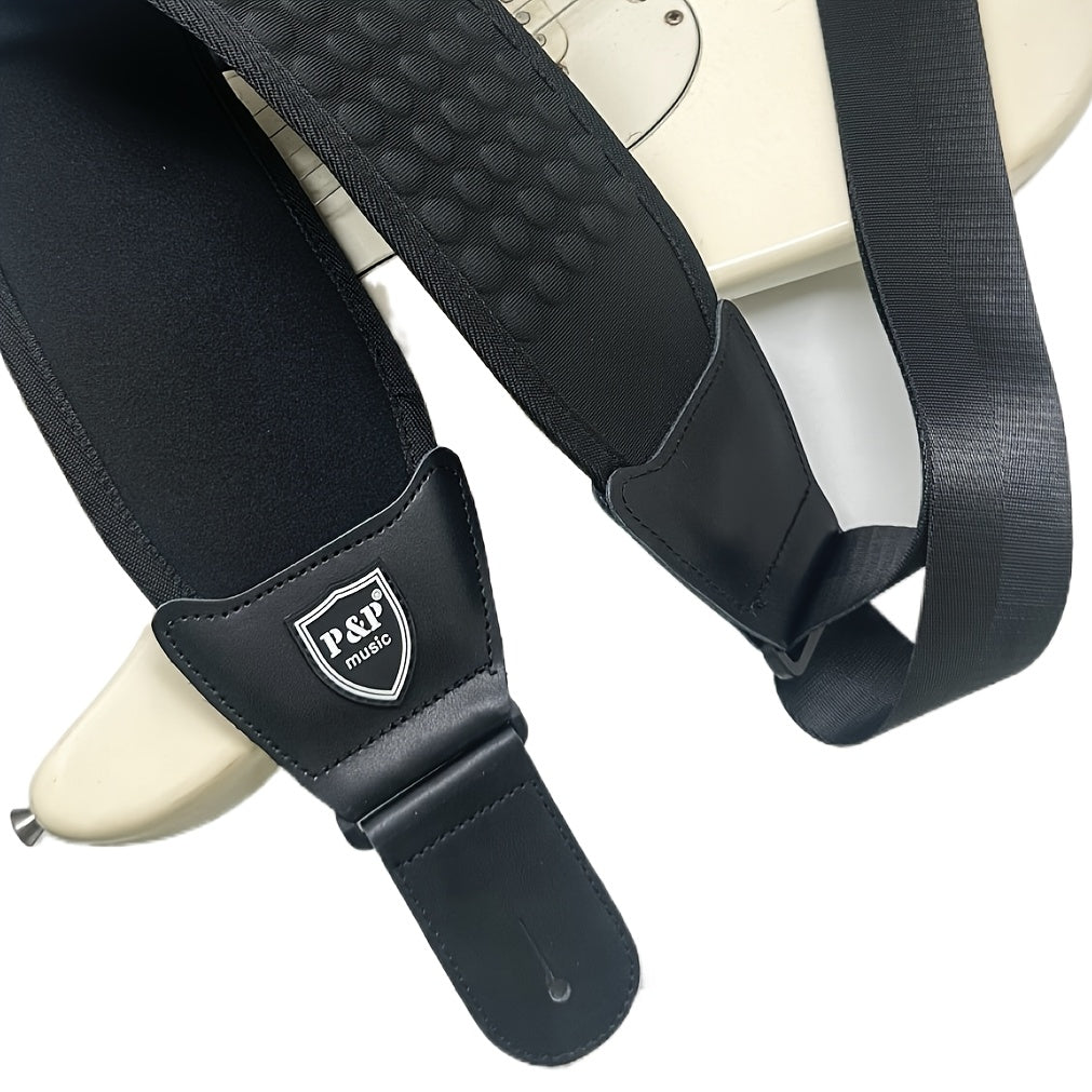 Correa para guitarra eléctrica y bajo de 4 pulgadas de ancho, longitud ajustable, negra con cierre y pestañas