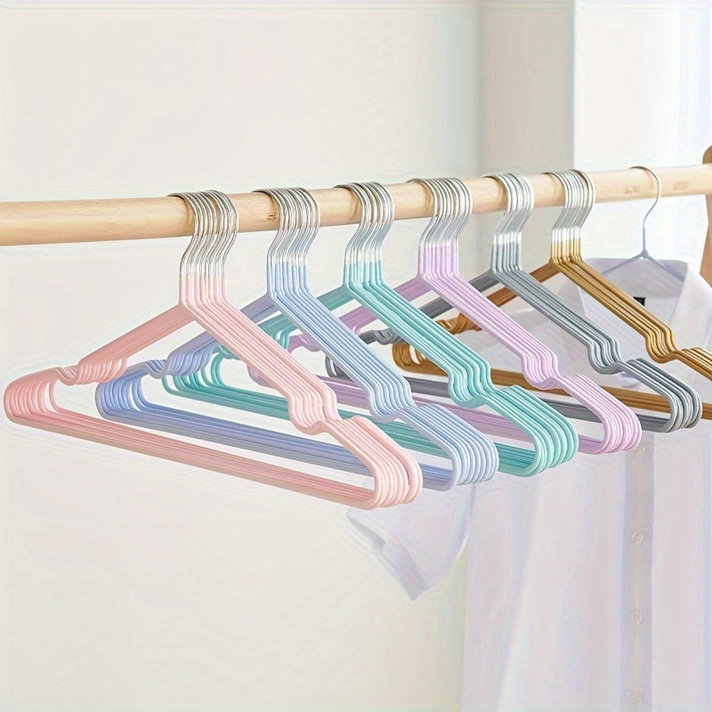 Set of 10 Metal Hangers with Grooved Non-Slip Design for Closet and Wardrobe Storage