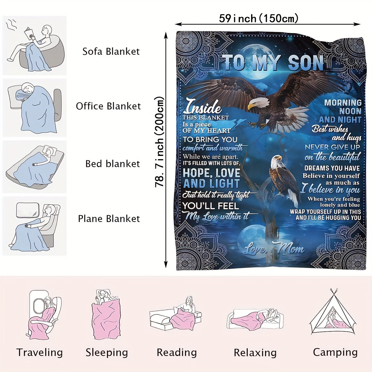 Kids Flannel Throw Blanket Soft Warm for Couch Bed Travel Love You Forever