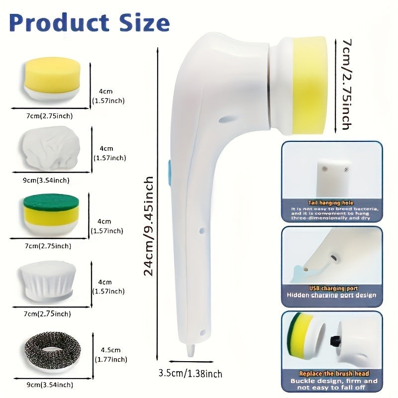 Многофункциональный электрический набор щеток для уборки с 5 насадками для кухни, ванной и дома