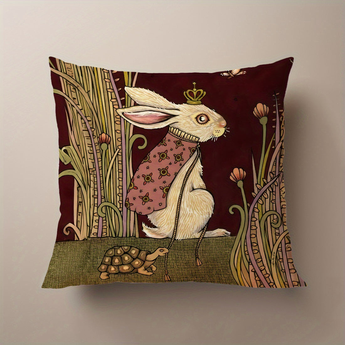Vintage Rabbit Peach Skin Throw Pillowcase, Bir tomonlama bosma, 17.71 dyuym x 17.71 dyuym, yashash xonasi va yotoq xonasi divanini bezash uchun ideal, yostiq yadrosi kiritilmagan.
