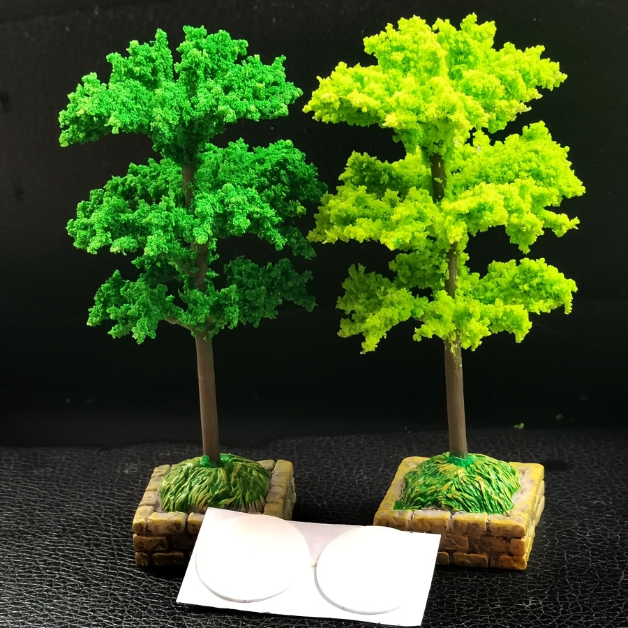 2Pcs Mini Artificial Flower Trees Car Dashboard Decorations Plastic Stone Base