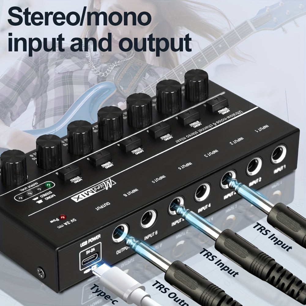 4-Channel Audio Mixer with Ultra Low Noise, Easy Operation, USB Power Supply