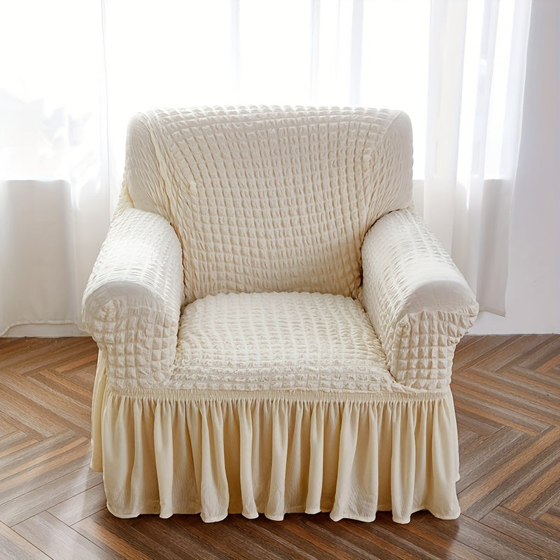 Beige Elastic Sofa Cover Fits All Sizes Machine Washable Living Room