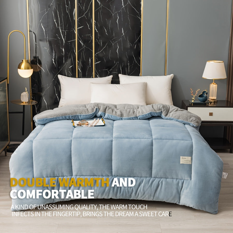 Plush Sherpa Fleece Comforter Reversible Plaid Cozy All-Season Bed Cover