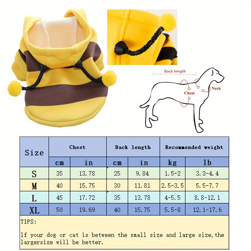 Pet Costume Hoodie for Small to Medium Cats and Dogs Under 8kg Woven Polyester Bee Design