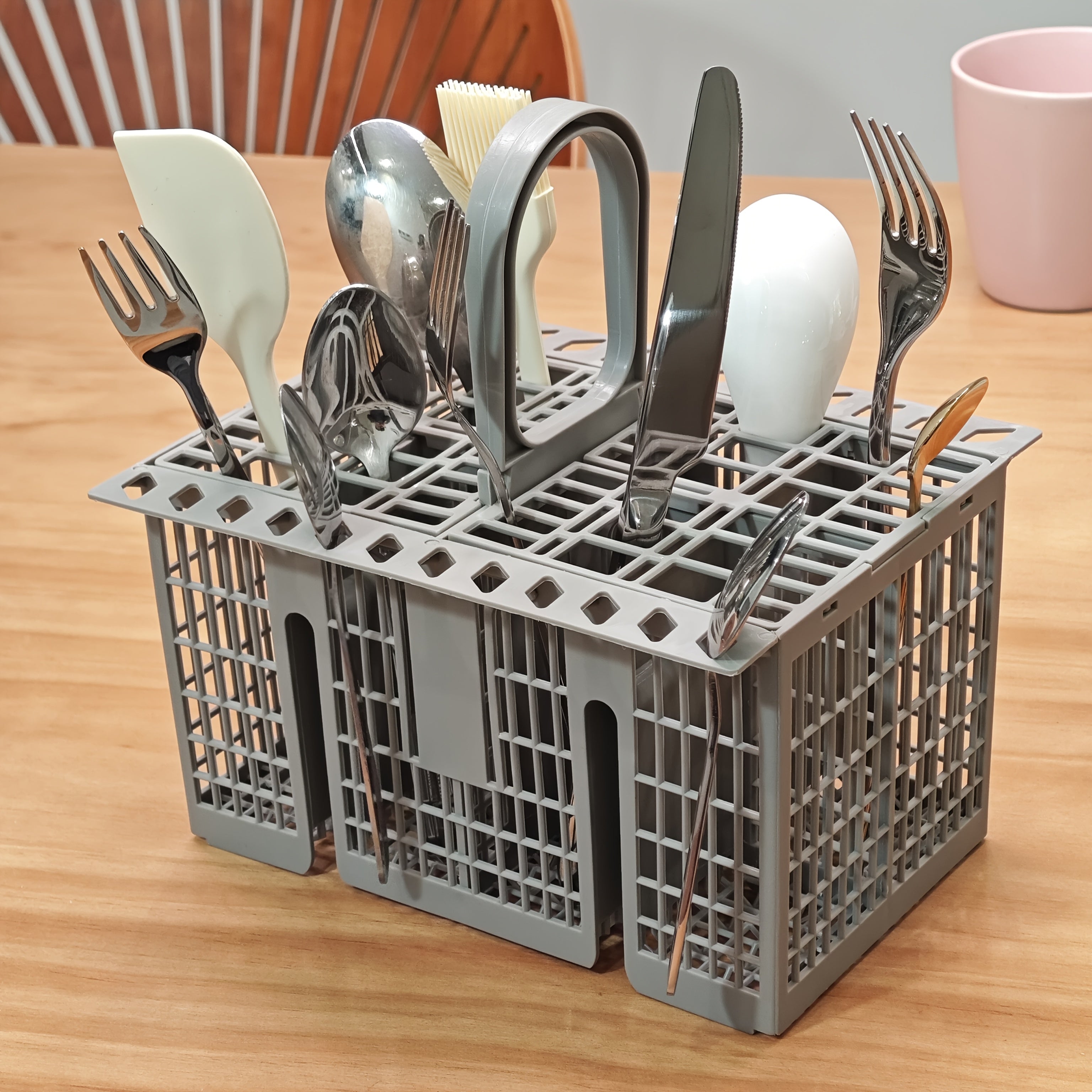 Пластиковая корзина для посуды с отделением для ножа и вилки, прочный материал