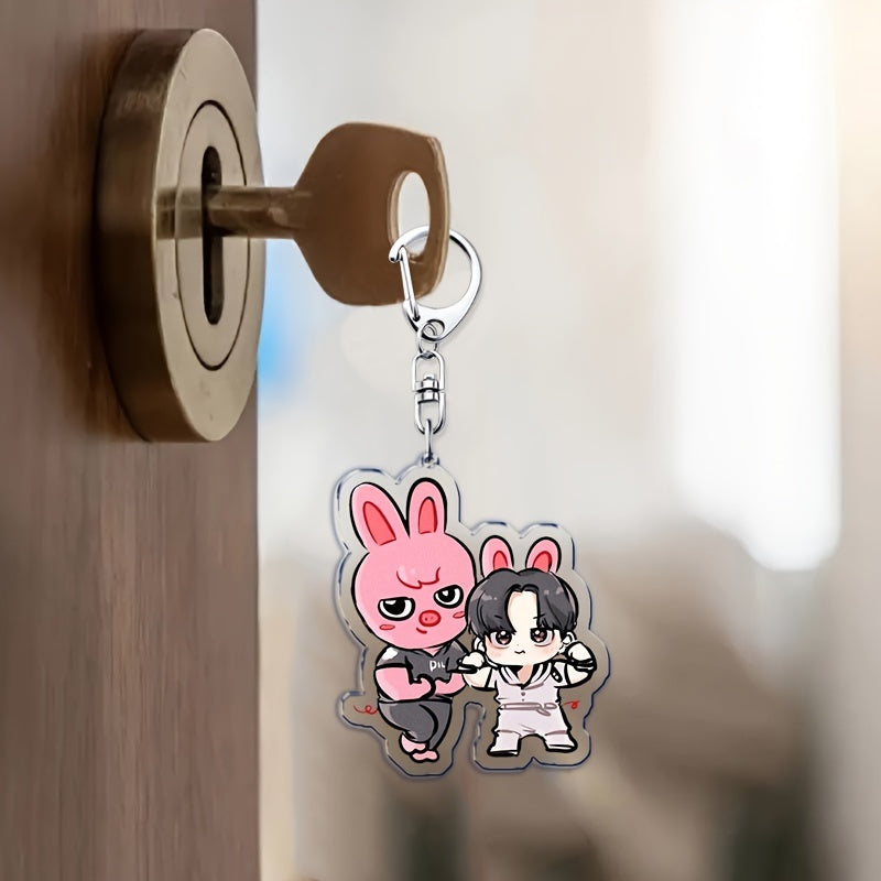 Акриловый брелок с милым дизайном мультяшного животного, вдохновленный K-Pop, двусторонний шарм для сумок и ключей, идеальный подарок для фанатов