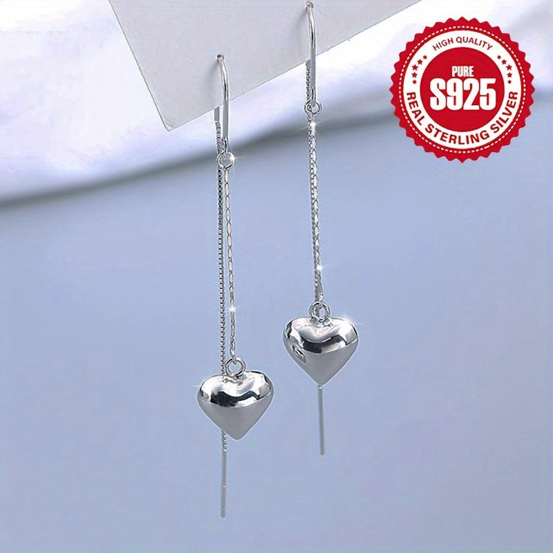 Sterling Silver Tassel Earrings Heart Drop Dangle Jewelry for Women
