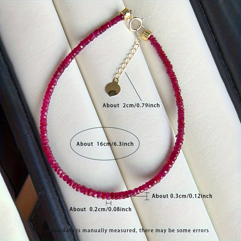 Women's Silver Bracelet with Red Faceted Natural Stones Adjustable Length Gift Box