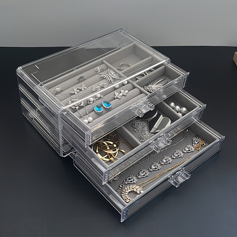 Jewelry Organizer Storage Box with Dustproof and Anti-Oxidation Clear Drawer for Rings Earrings Necklaces