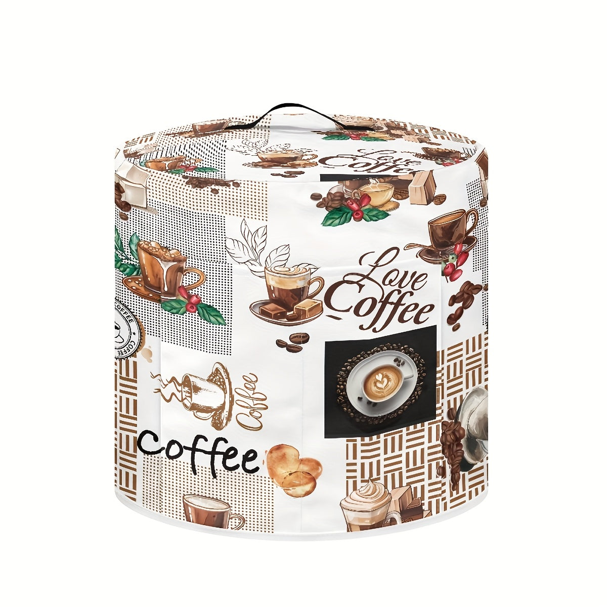 Funda de polvo para olla arrocera con temática de café con asas, bolsillo para pañuelos, poliéster, decoración de cocina