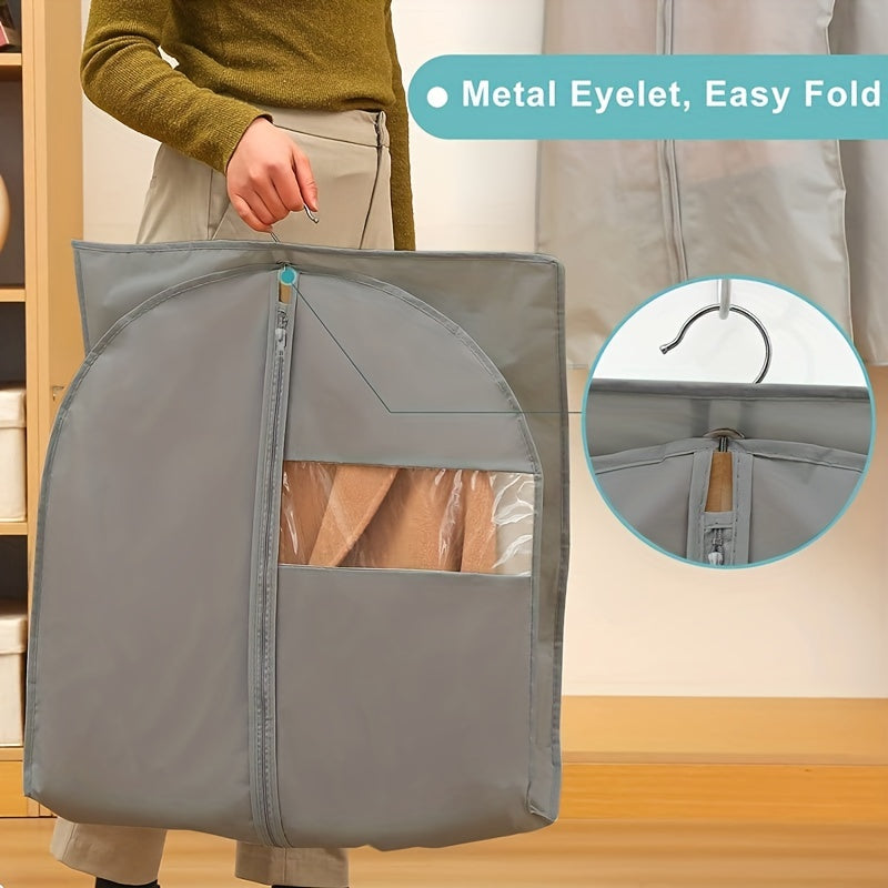 Gray Foldable Non-Woven Garment Bag with Zipper for Travel and Closet Storage
