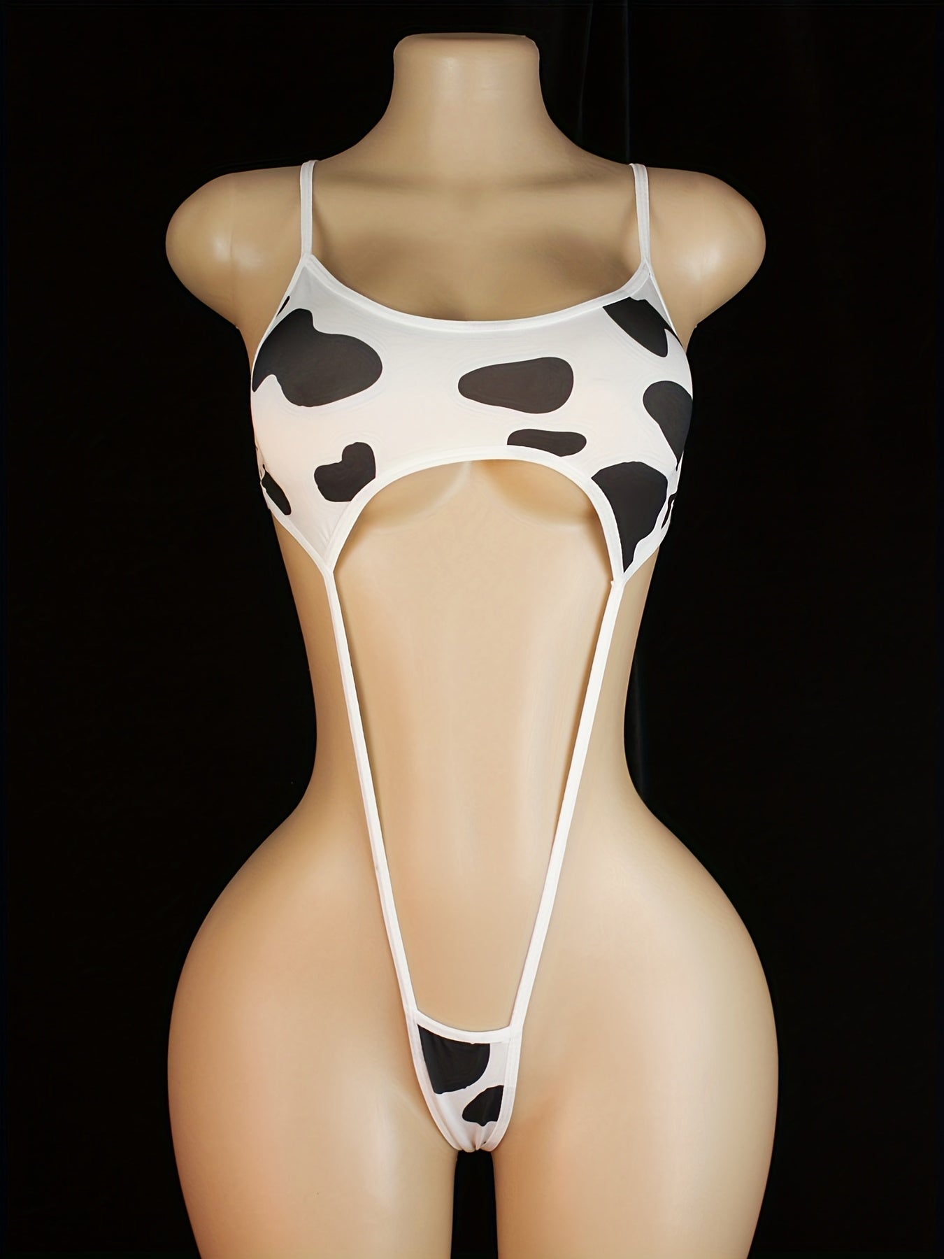 Women's Cow Print Strappy Teddy Backless Lingerie Bodysuit