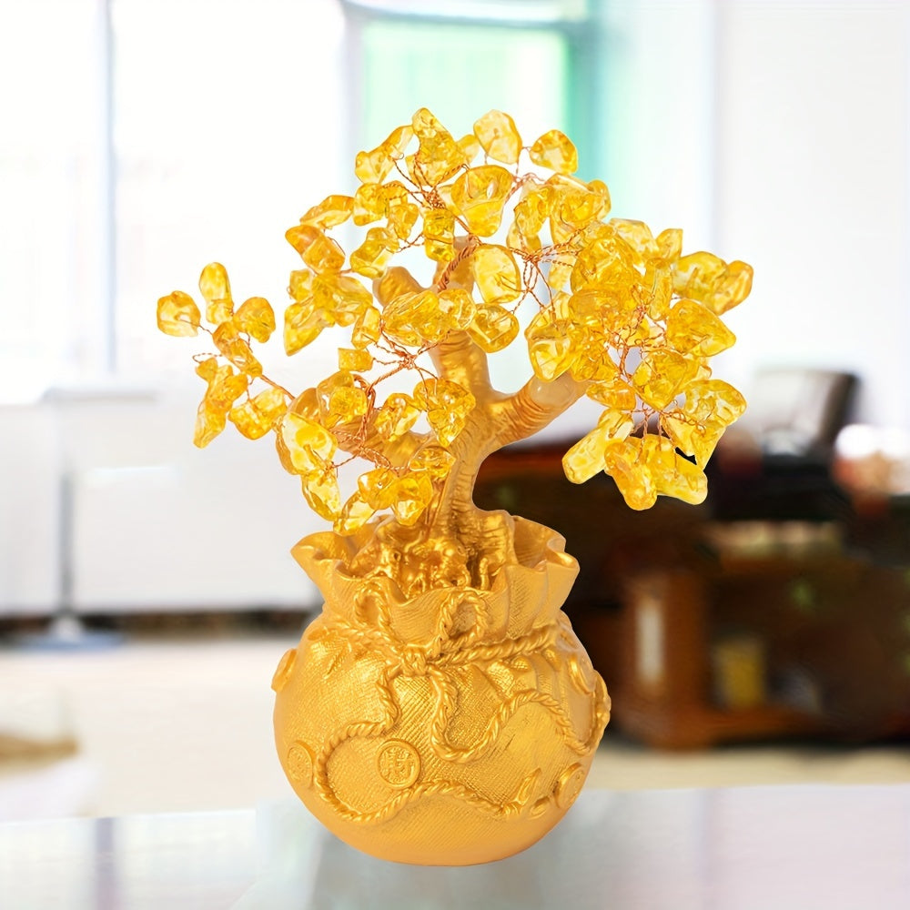 Golden Crystal Money Tree Decor in Intricate Pot for Prosperity and Wealth