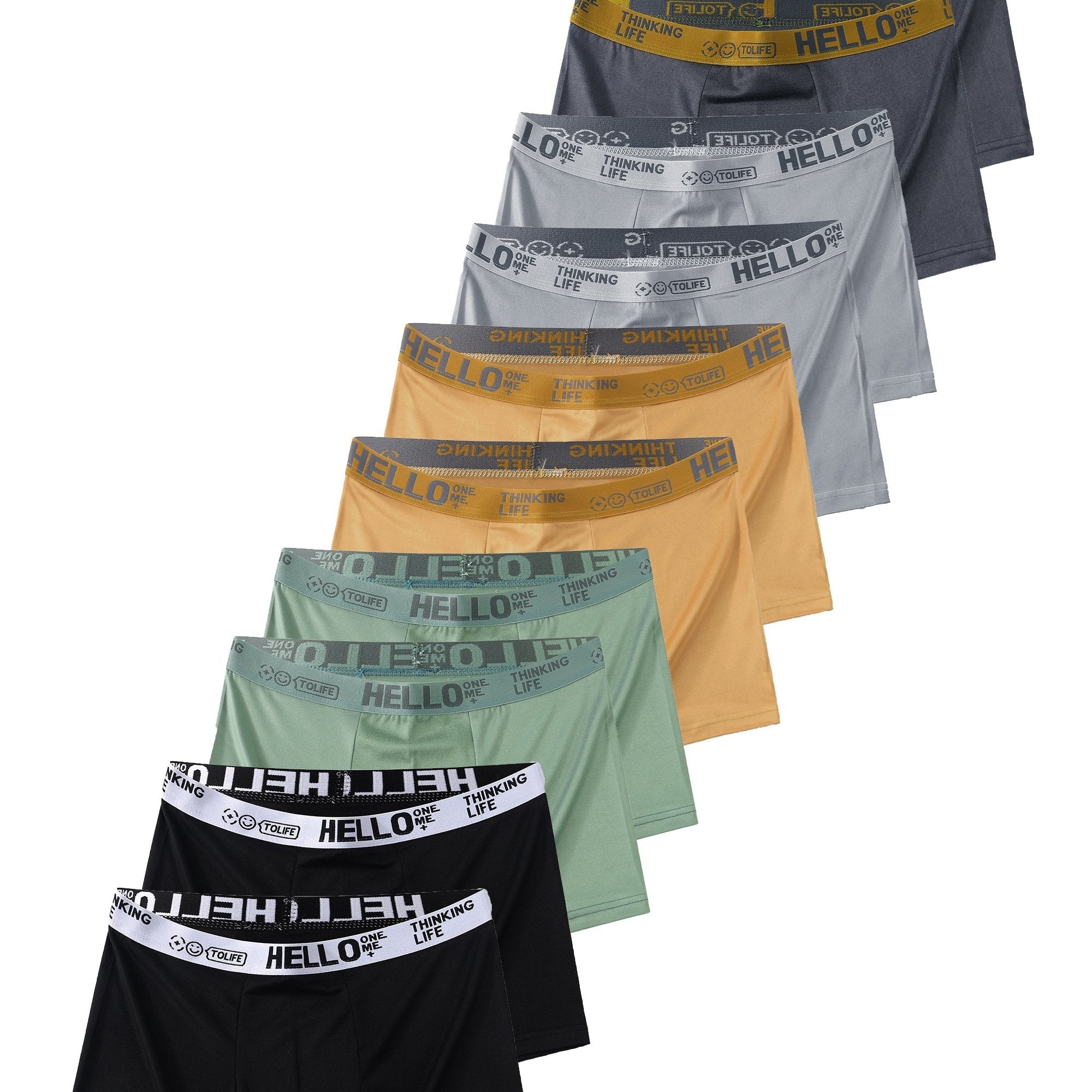 Erkaklar uchun 10 ta to'plam boxer shortlari, 95% polyester va 5% spandeksdan tayyorlangan, o'rtacha cho'zilish bilan, qulay va nafas oladigan tasodifiy kiyim uchun bir rangli to'qilgan mato.