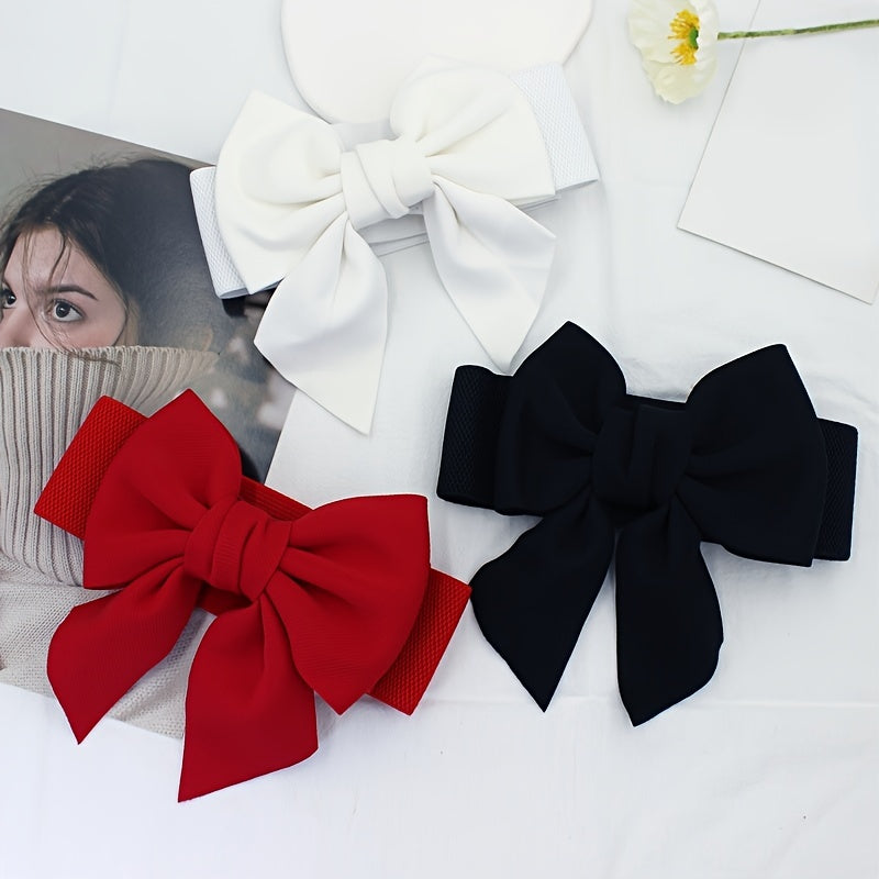 Wide Elastic Waist Belt for Women with Bowknot Detail Dress Girdle