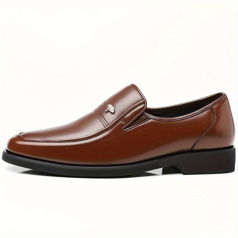 Mocasines de cuero para hombre, negros, slip-on, zapatos casuales de vestir, punta redonda, suela de goma, para todas las estaciones