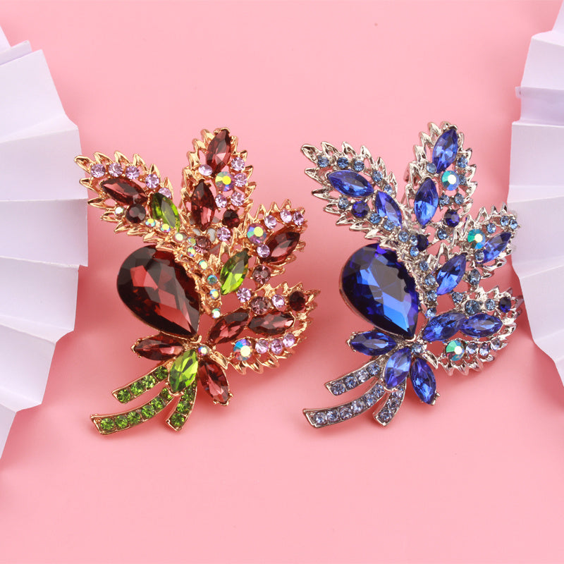 Set of 2 Crystal Enamel Flower Brooches for Fashion Accessories and Gifts
