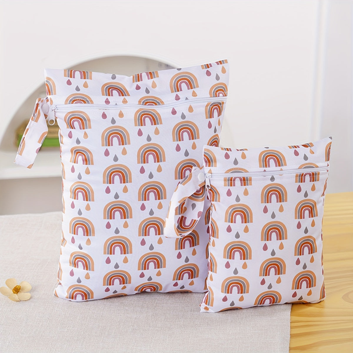 Set of 2 Waterproof Wet Dry Bags for Baby Diapers Swimsuits and Breast Pump Parts Polyester Organizer for Infants and Toddlers