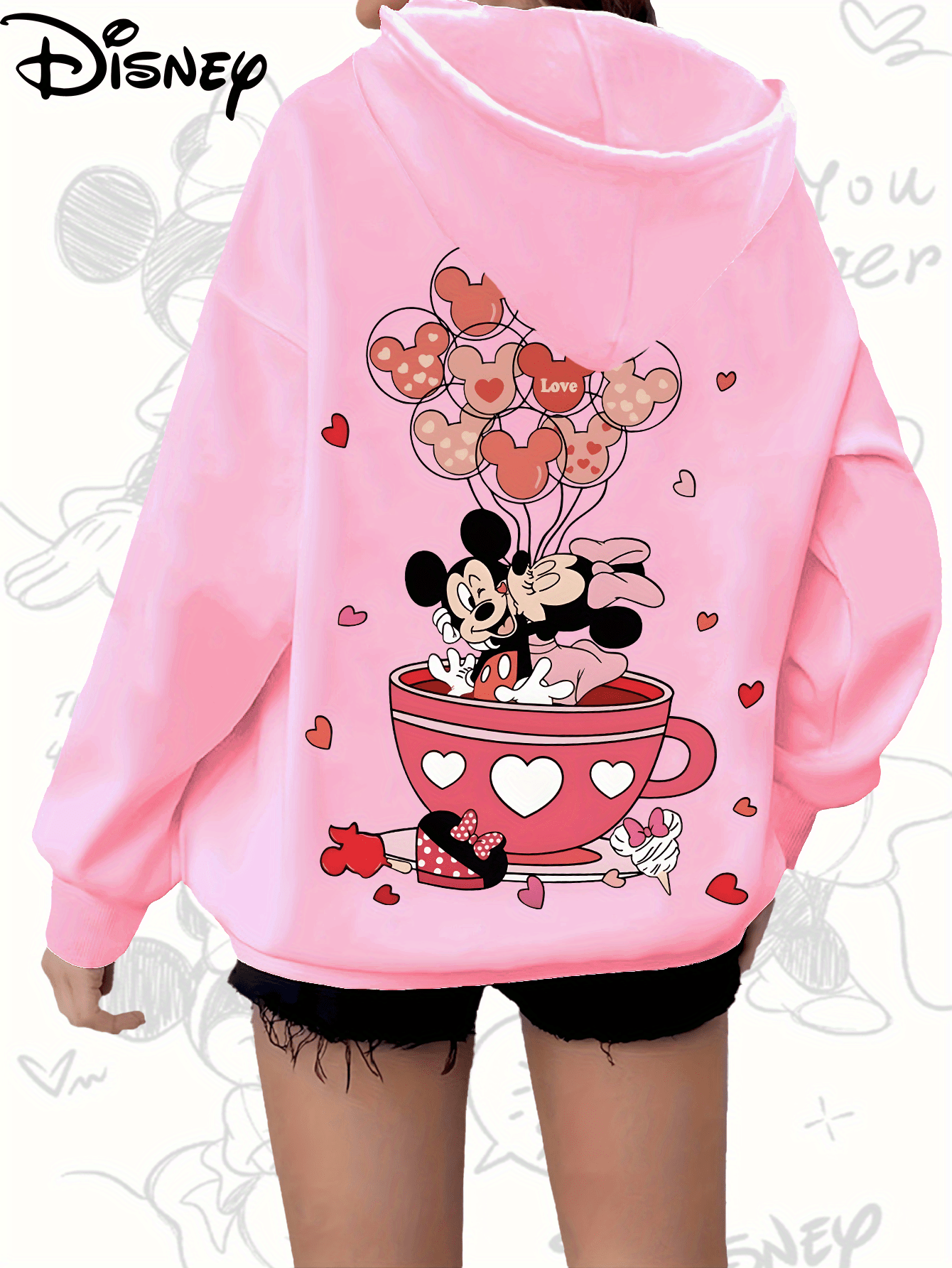 Women's Fleece-Lined Hooded Sweatshirt Cozy Winter Pullover with Cartoon Characters