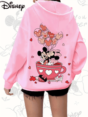 Women's Fleece-Lined Hooded Sweatshirt Cozy Winter Pullover with Cartoon Characters