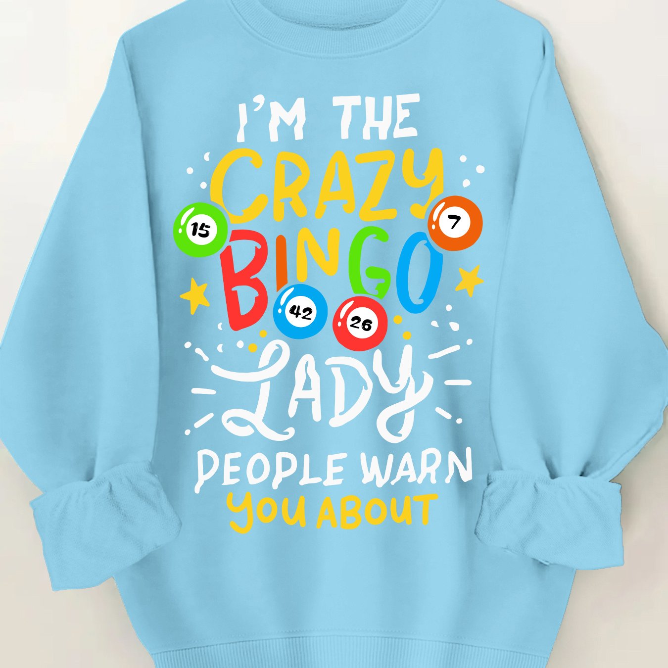 Plus Size Women's Crew Neck Sweatshirt with Crazy Bingo Lady Print Casual Long Sleeve Pullover