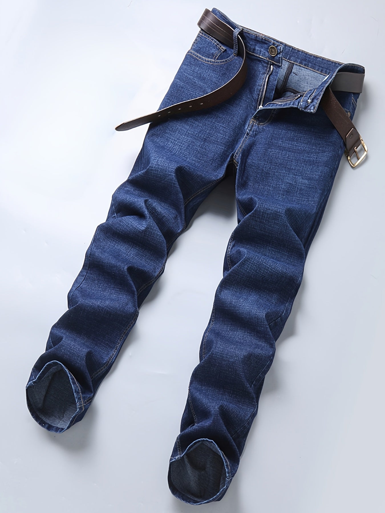 Men's Plus Size Light Blue Stretch Denim Business Casual Jeans for Men