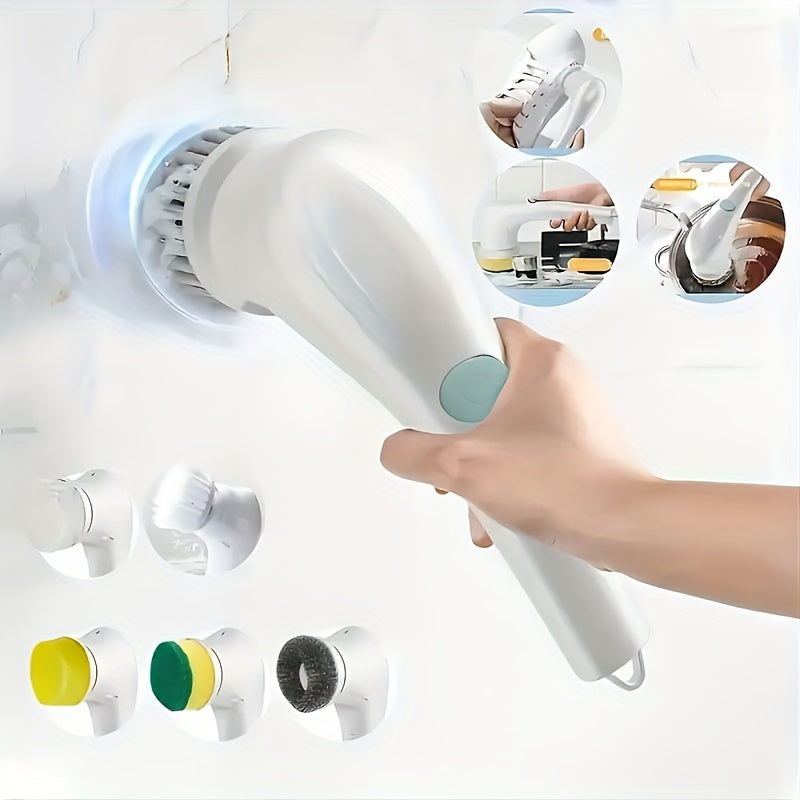 Multi-Functional Electric Cleaning Brush Set with 5 Brush Heads for Kitchen Bathroom and Home