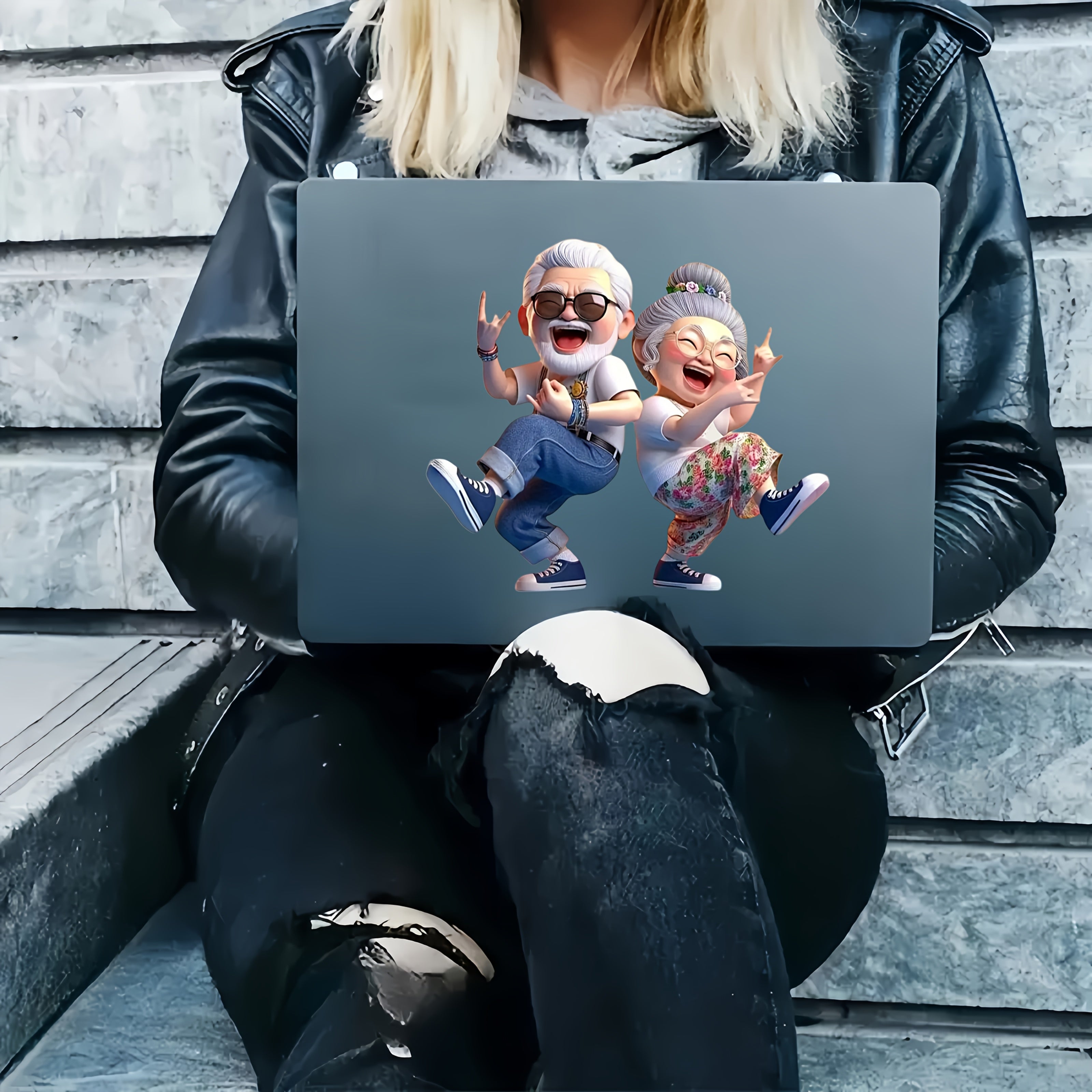 Senior Couple PVC Sticker Waterproof Vinyl Decal for Car Laptop Wall