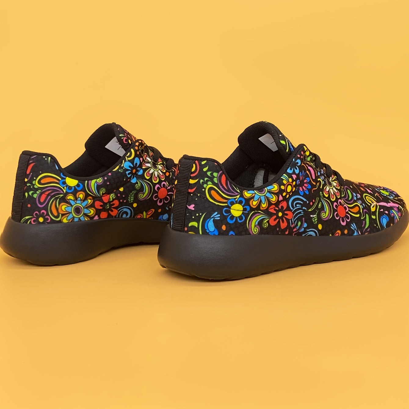 Women's Lightweight Sneakers with Mexican Flower Pattern Lace-Up Running Shoes