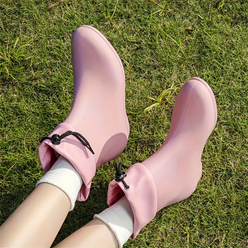 Women's Foldable Rain Boots with Adjustable Drawstring, Lightweight PVC, All-Season