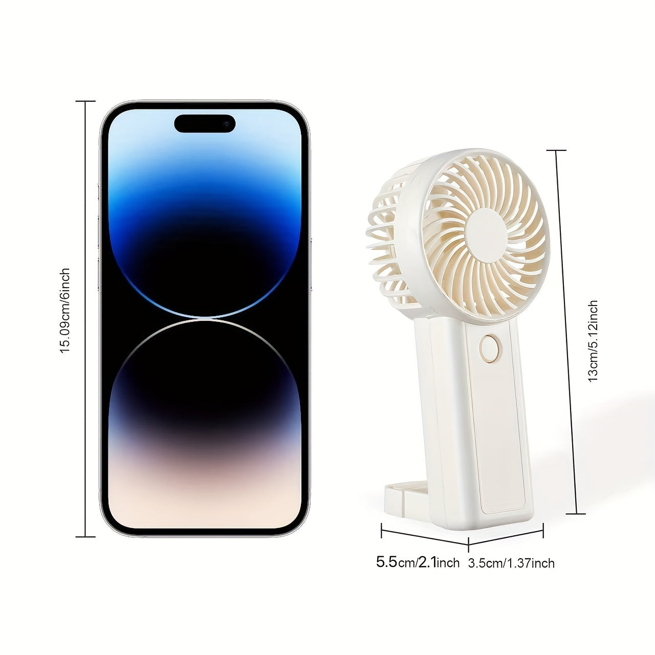 Portable Fan with 3-Speed USB Rechargeable Lithium Battery for Office Travel Outdoor