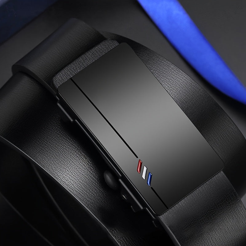 Men's Casual Faux Leather Belt with Automatic Alloy Buckle Black