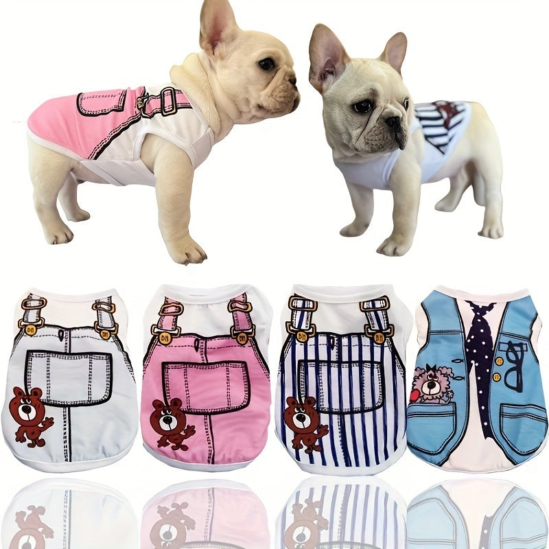 Camisetas de perro de dibujos animados adorables para razas pequeñas hechas de poliéster suave, camiseta de manga corta para perros