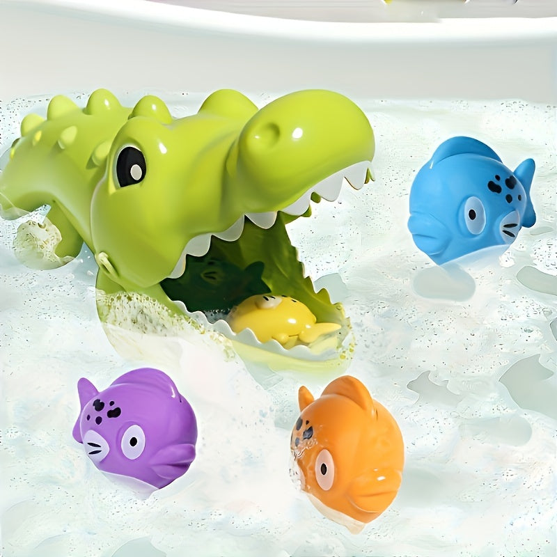 Little Crocodile Bath Toy Set for Toddlers 18 Months Plus Non-Toxic ABS Plastic Educational Floating Fish Basin