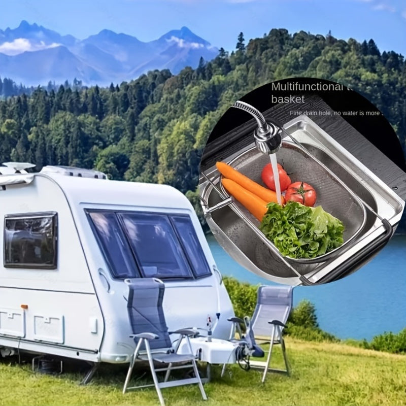 Kitchen Telescopic Mesh Basket and Stainless Steel Sink Drain for Washing Fruits