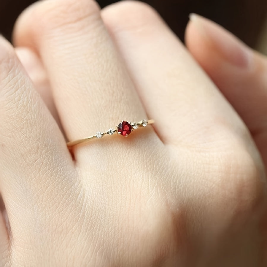 Women's Copper Ring with Red Cubic Zirconia Micro Pave Design for Daily Wear