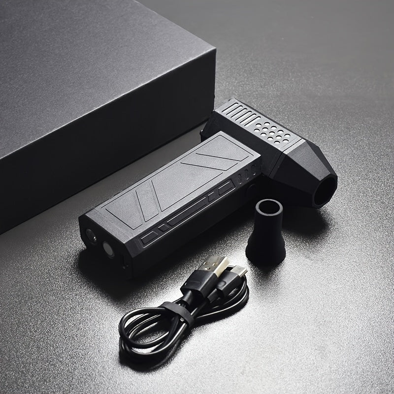 Портативный ручной вентилятор с мотором 130 000 об/мин и корпусом из углеродного волокна с встроенным фонариком