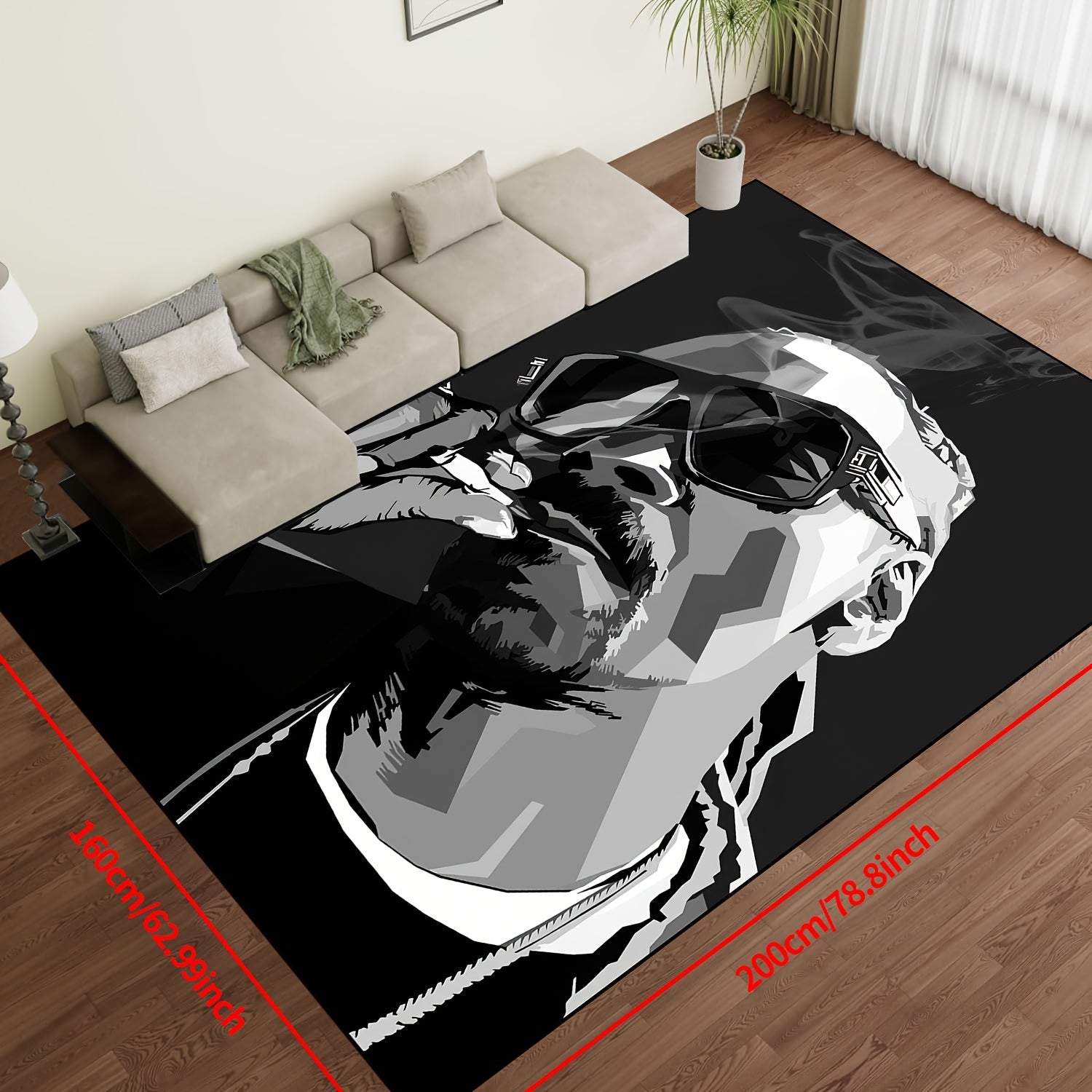 Polyester Area Rug with Man in Glasses Art, Easy to Clean, Slip-Resistant Indoor Outdoor Mat