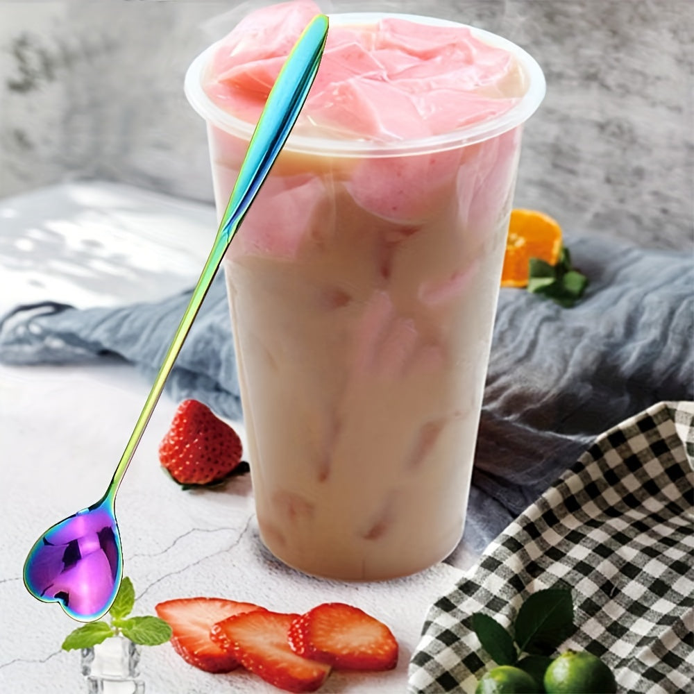 Set of 8 Heart-Shaped Stainless Steel Coffee Spoons with Mirror Finish for Tea and Cocktails