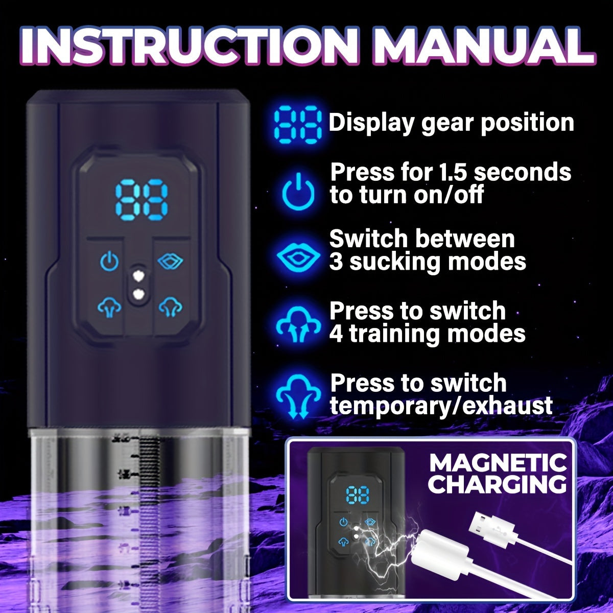Male Electric Penis Pump Vacuum Pump with 4 Training Modes and 3 Suction Levels