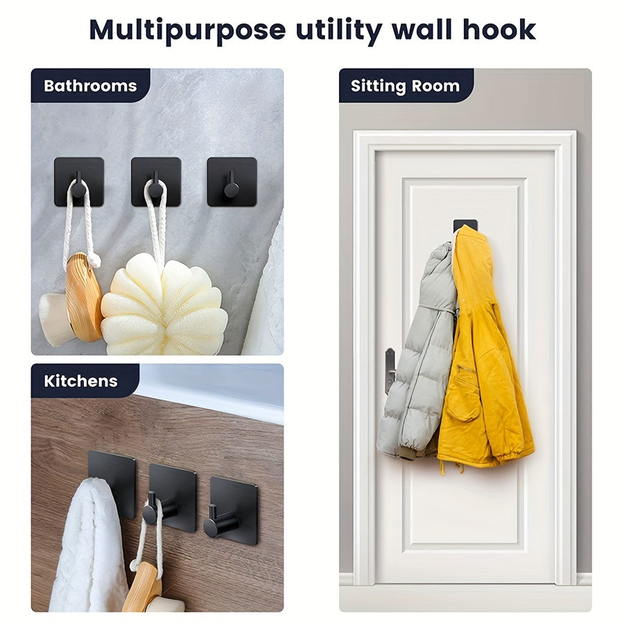 Black Stainless Steel Matte Towel Hooks Heavy Duty Adhesive Bathroom Kitchen Robe No Punching