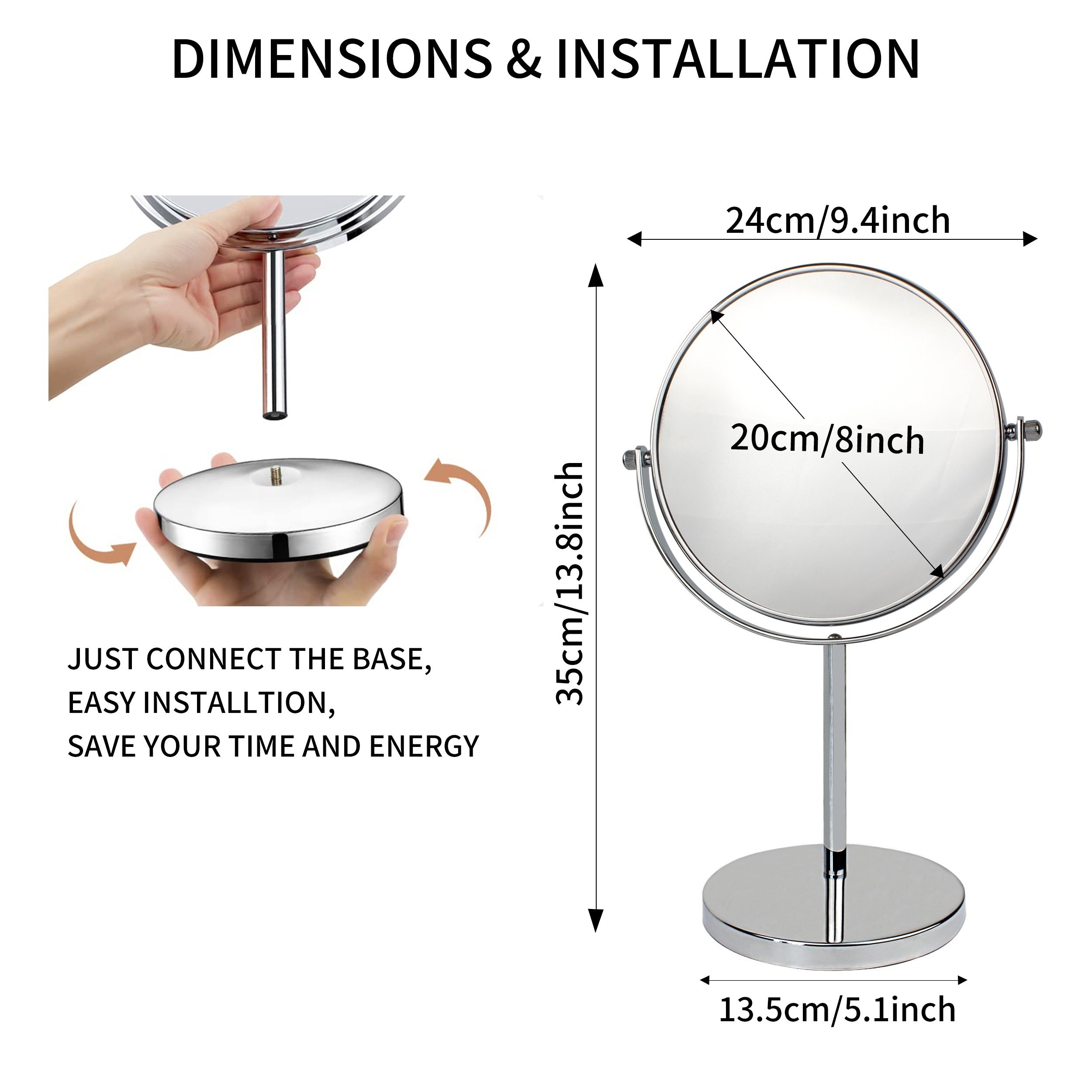 Double-Sided Magnifying Makeup Mirror 10X/1X Rotatable Desktop Bathroom Office