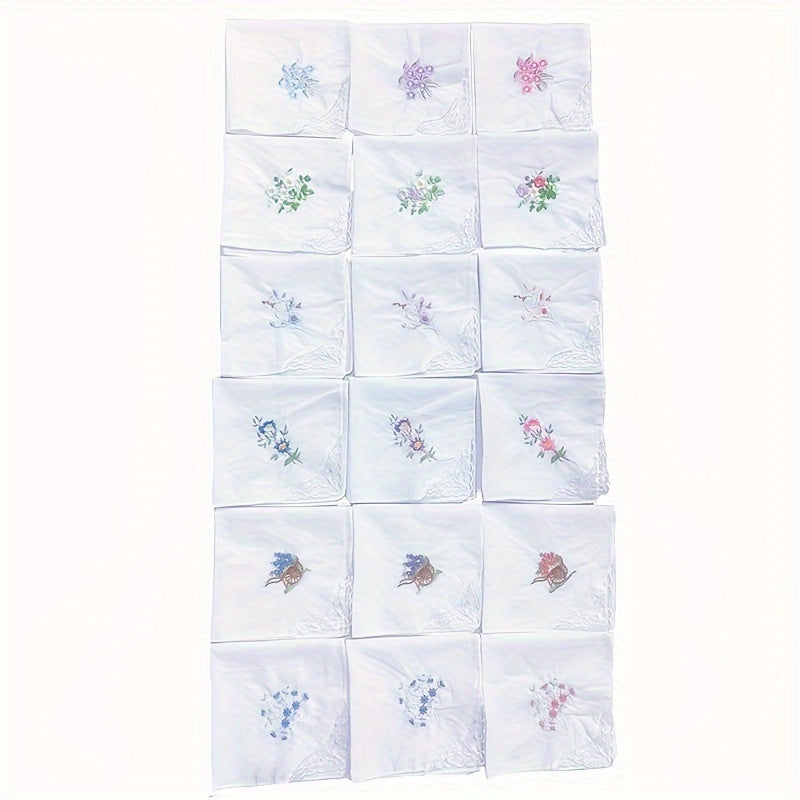 White Embroidered Flower Cotton Square Scarves Pack of 6 12 or 18