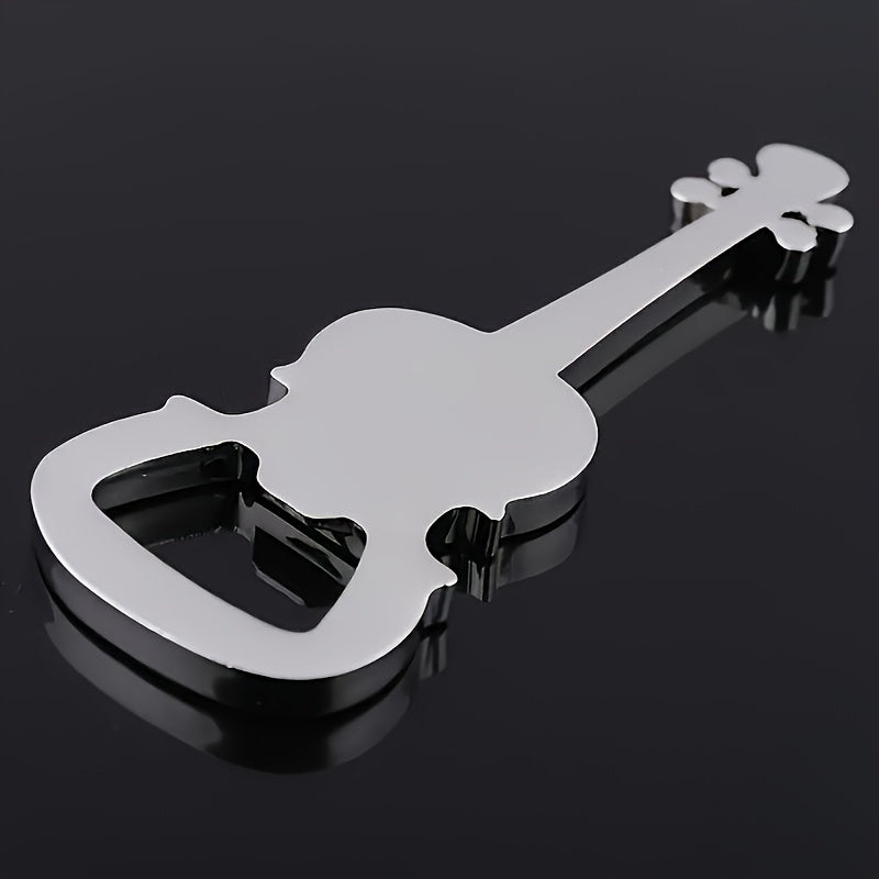 Silver Guitar-Shaped Metal Bottle Opener Keychain Mini Bar Tool Musical Instrument Design